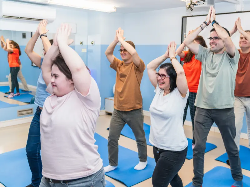 Group of disabled friends in gym class